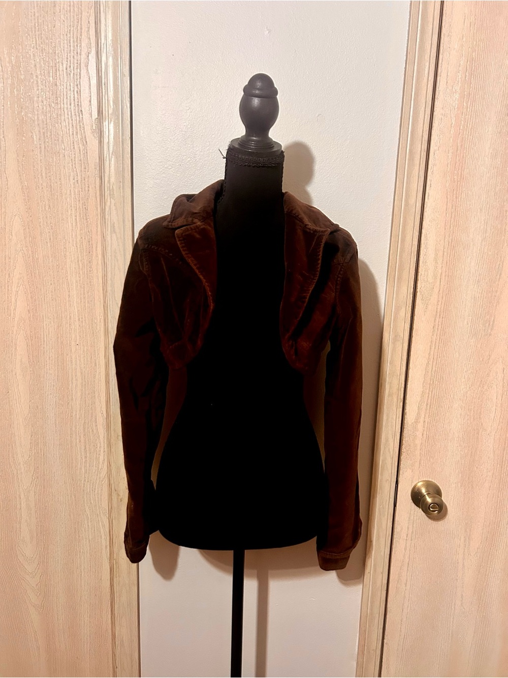 Plugg Dark Brown Velvet Cropped Blazer